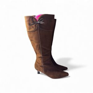 Ecco brown suede kitten heel tall boots bow size 37/6M coquette 90s Y2KVintage